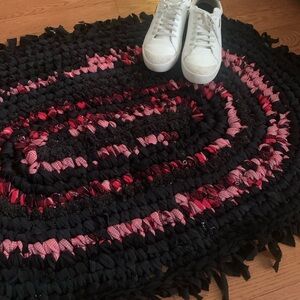 Handmade one of a kind rug.only up cycle fabric is used for this rug.